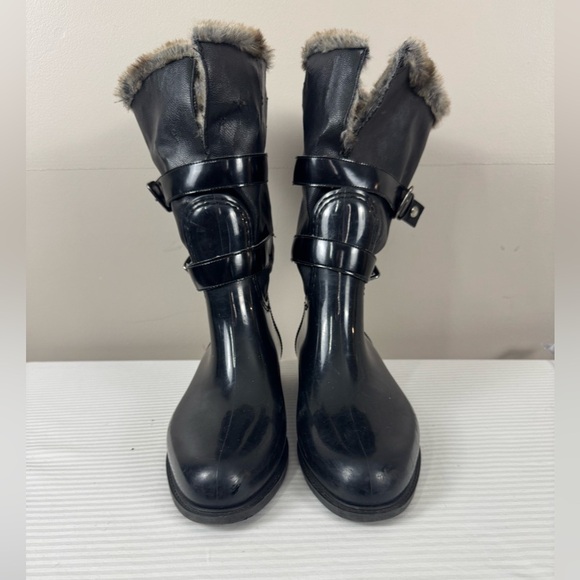 Stuart Weizmann snowflake black grainy nero rubber boot size 8.5 39 faux fur - Picture 5 of 17